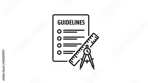 Guidelines & Standards Icon – Black and White Vector Illustration with Compass and Ruler