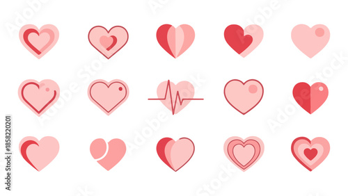 cute heart icon set minimal love symbol flat modern vector design ui