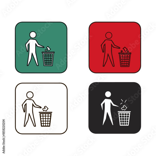 trash disposal sign set human throwing garbage icon flat vector ui