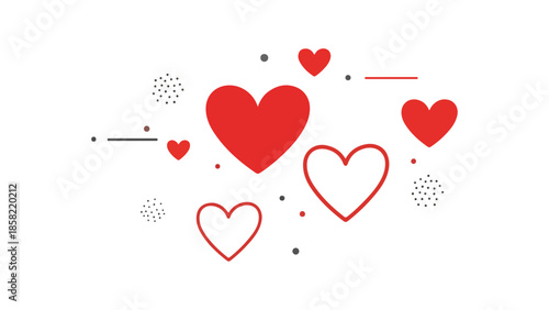 romantic heart shapes floating love decoration flat minimal vector ui