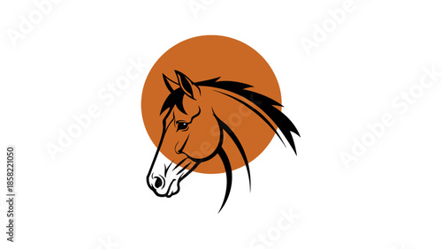  Horse Head Line Art Logo with Orange Circle, Minimal Equestrian Vector