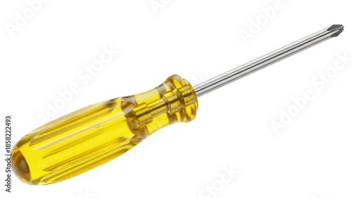 Obraz na plátne Yellow Phillips head screwdriver isolated PNG on transparent background, hand to