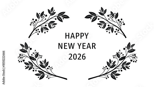 A floral wreath design with happy new year 2026 text inside