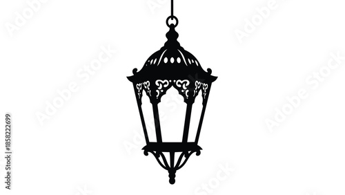 A detailed silhouette of an ornate hanging lantern beautifully isolated