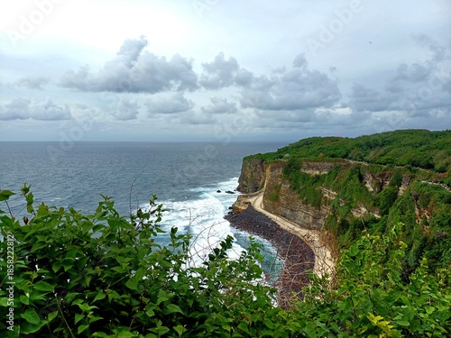 view from the top of the hill Uluwatu Temple, Bali, Indonesia. Ocean coast with waves From Uluwatu, seascape.