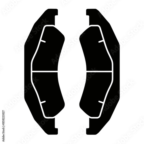 Automotive car brake pads vector illustration in black and white silhouette style for vehicle braking system maintenance and safety service.