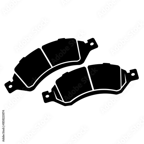 Automotive car brake pads vector illustration in black and white silhouette style for vehicle braking system maintenance and safety service.