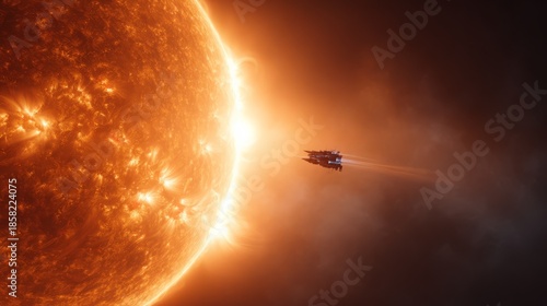 Spaceship Near Bright Blue Giant Star in Space