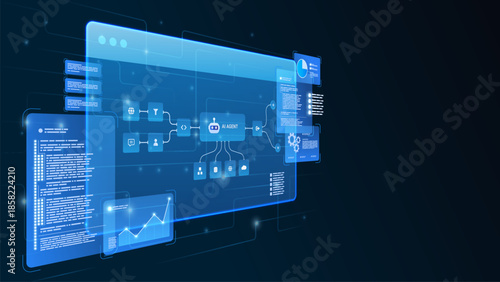 AI workflow automation artificial intelligence. ai agent network diagram dashboard system architecture machine learning flow process and automation system.