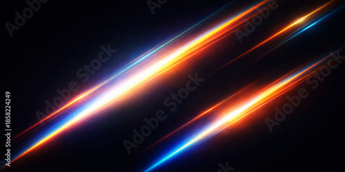 Abstract dark space background with glowing blue and orange light wave motion design