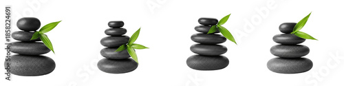 Photography “Balanced Spa Stones with Green Leaves”