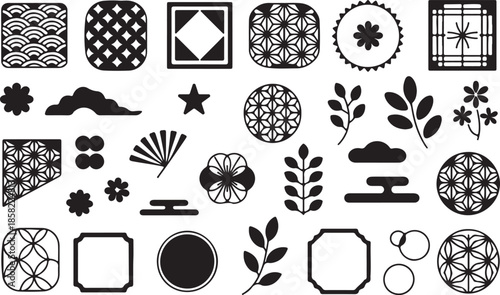 Variant types of decoration ornements, frame and pattern, icons for new year, banner, card, poster design material set