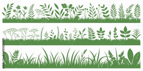 Green grass and leaf silhouettes in three rows