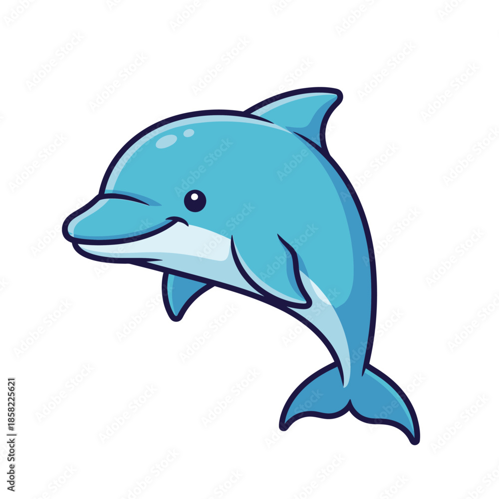Fototapeta premium Cartoon blue dolphin swimming alone.