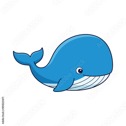 Blue cartoon whale swimming alone.