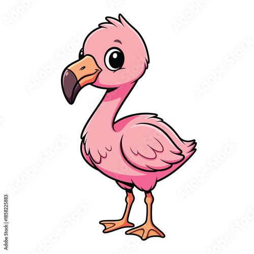 Cartoon pink flamingo standing alone.