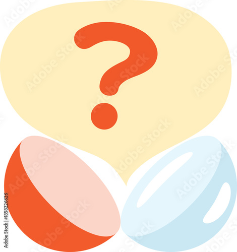 カプセルから生まれる疑問と質問の吹き出しイラスト｜考える・問いかけ・問題提起