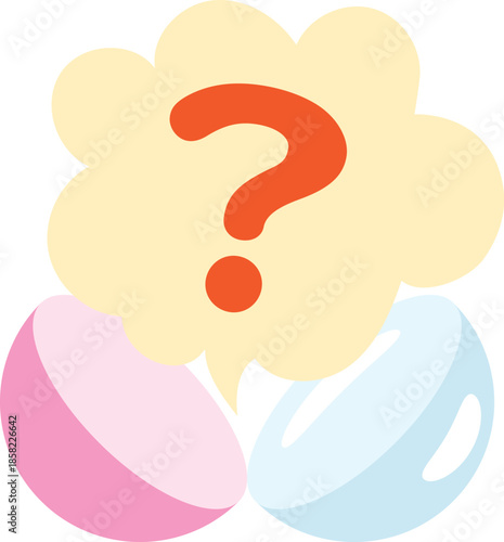 カプセルから生まれる疑問と質問の吹き出しイラスト｜考える・問いかけ・問題提起