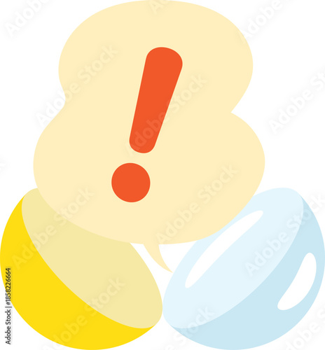 カプセルから現れる驚きと気づきのビックリマークイラスト｜発見・注意・強調表現