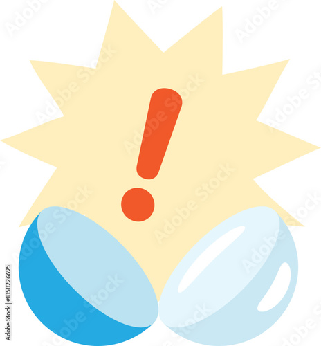 カプセルから現れる驚きと気づきのビックリマークイラスト｜発見・注意・強調表現