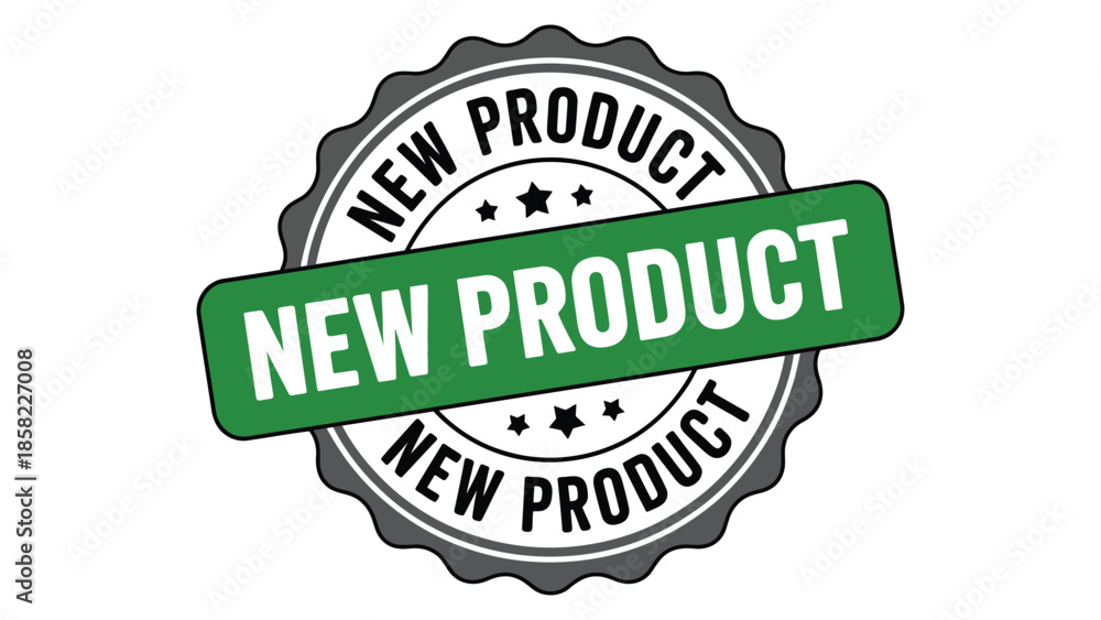 Obraz premium New product green badge label with modern round stamp design for marketing, promotion, ecommerce launch and branding use