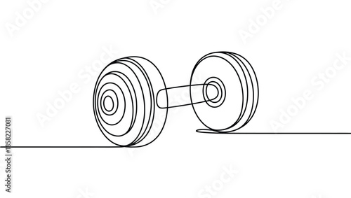   Continuous one line drawing of dumbbell weight isolated on white background, minimal outline illustration for fitness, workout, strength training, bodybuilding and healthy lifestyle concept
