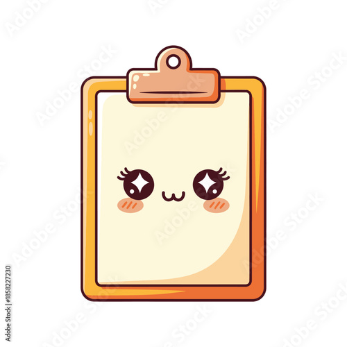 Cute cartoon clipboard with face.
