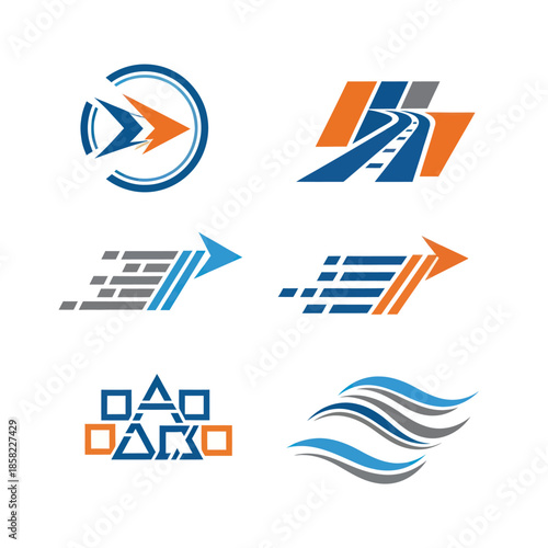 Collection of modern abstract logos with dynamic shapes and vibrant colors.