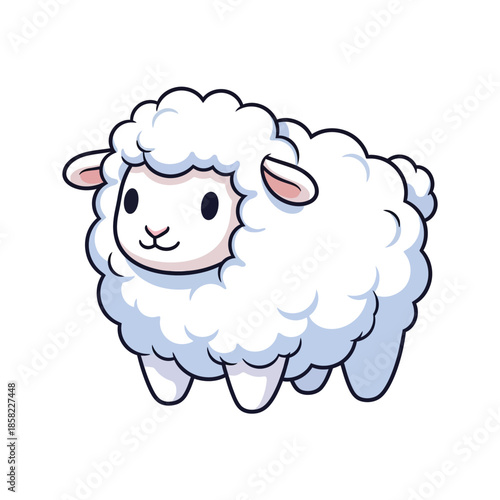 Cute Cartoon Sheep Looking Forward.