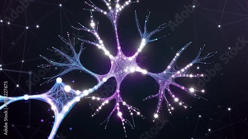 Glowing artificial intelligence neural network made of connected lines and particles