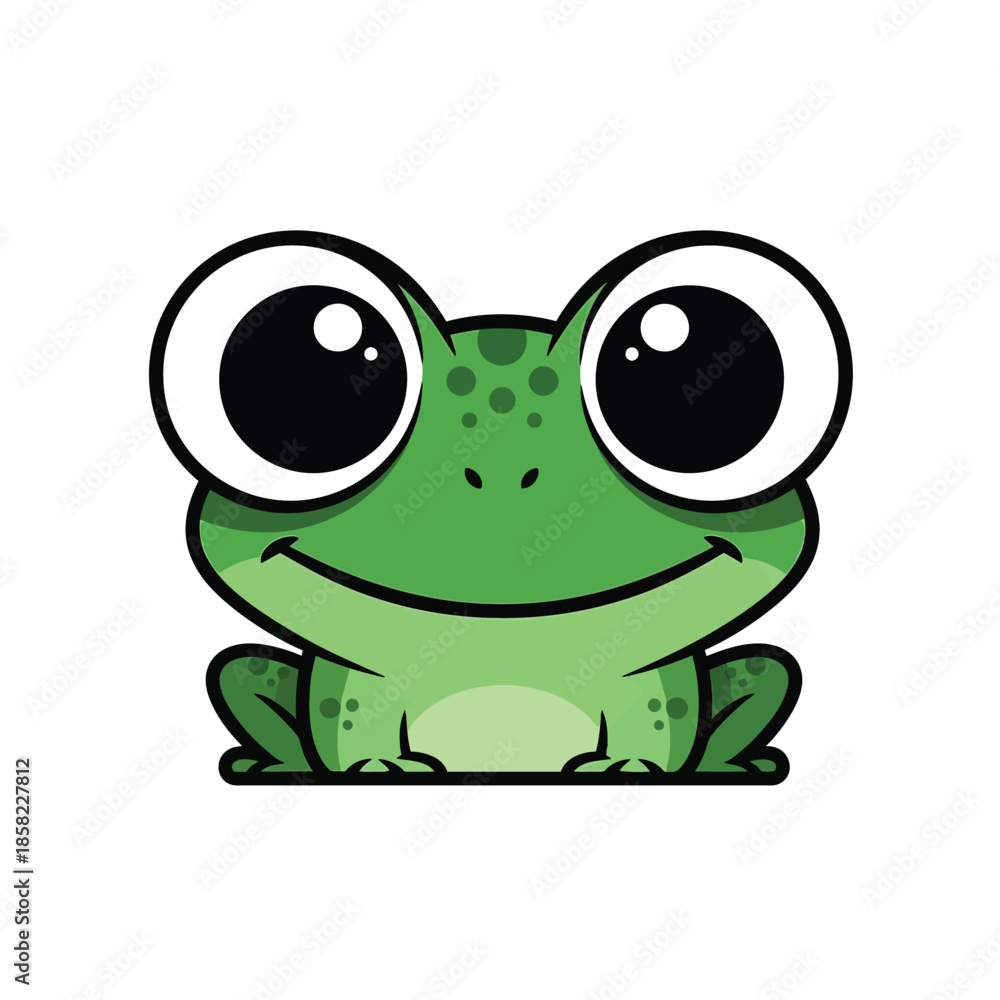 Fototapeta premium Cartoon Frog With Big Eyes Smiling.