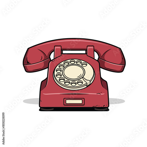 Vintage red rotary phone device.