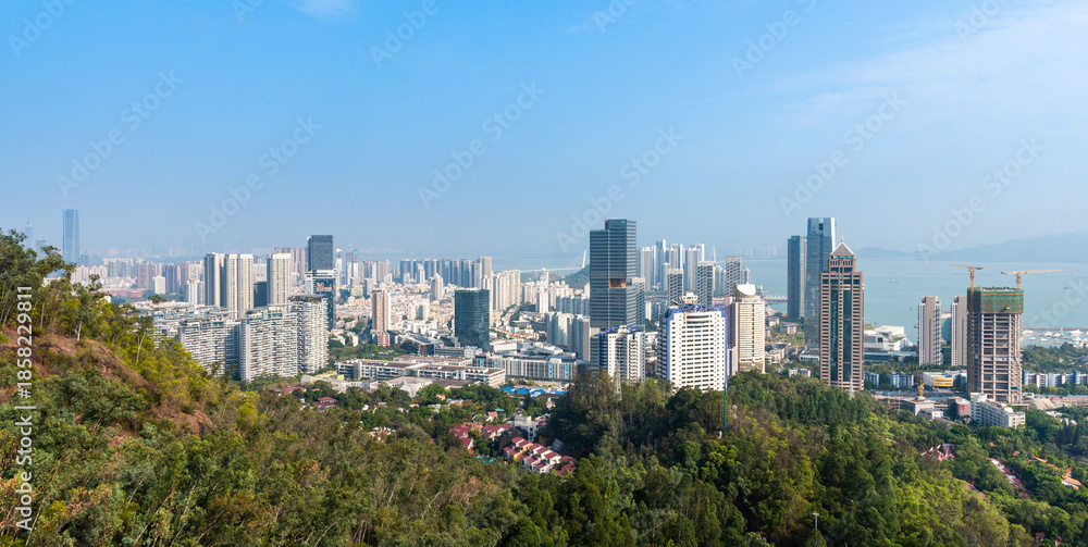 Fototapeta premium Shenzhen Nanshan District Skyline with Modern Buildings and Coastal View