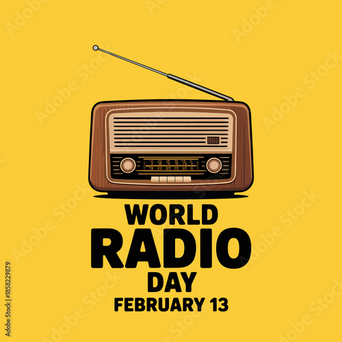 World radio day celebrated on february 13 with vintage radio illustration