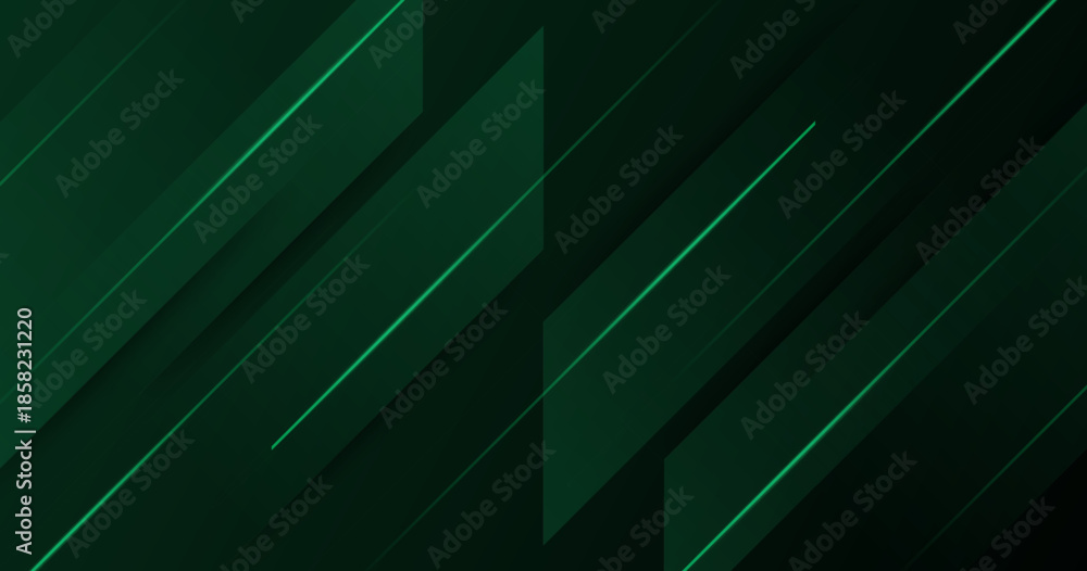 Obraz premium Dark green abstract background with geometric diagonal shapes creating modern, clean, and professional visual style.