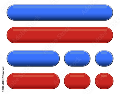 赤と青のバナーアイコンセット素材。
白背景にベクターイラスト。