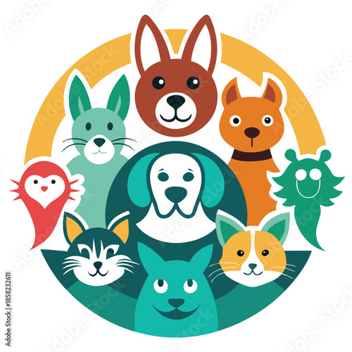 Pet Animals Logo Collection - Dog Cat Rabbit Vector Art
