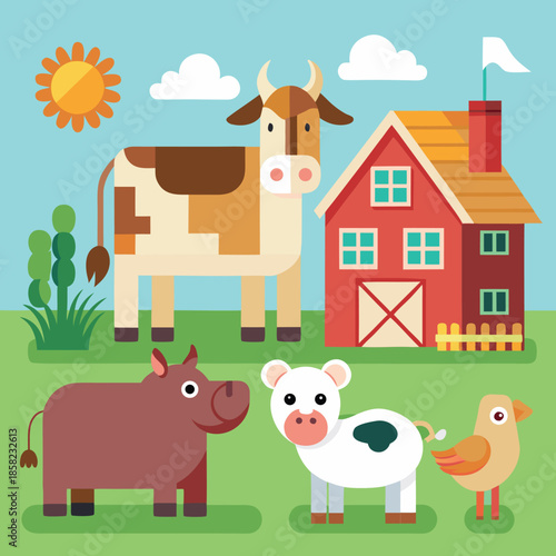 Farm Animals Flat Illustration Set - Clean Vector Variation 1