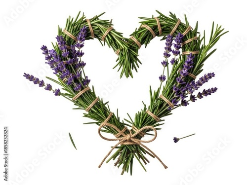 Valentine Rustic heart wreath of rosemary and lavender sprig | Valentine, love, heart, shape, flower, petals.