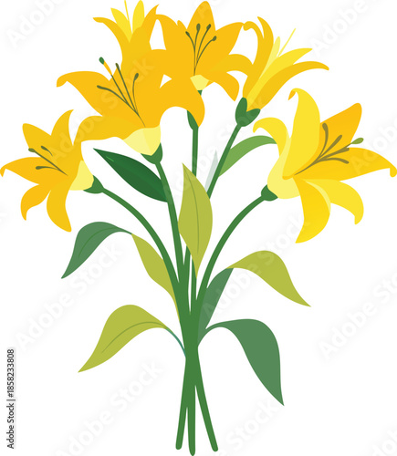 A bouquet of Watercolor yellow lily flowers.