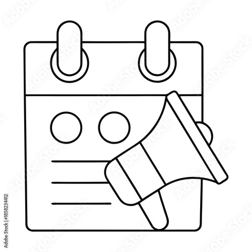 A calendar with a megaphone symbol represents an announcement or event.