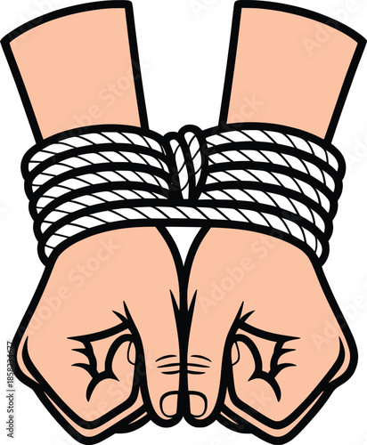 Bound Hands with Rope Restraint Illustration.
