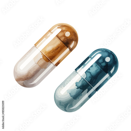 Elegant Minimalist Watercolor Pills Icon Representing Medical Treatment