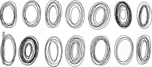 Elliptical Scribble Variations Grid. Hand-Drawn Line Textures for Gesture Analysis, Artistic Expression, Motion Studies, and Style Classification