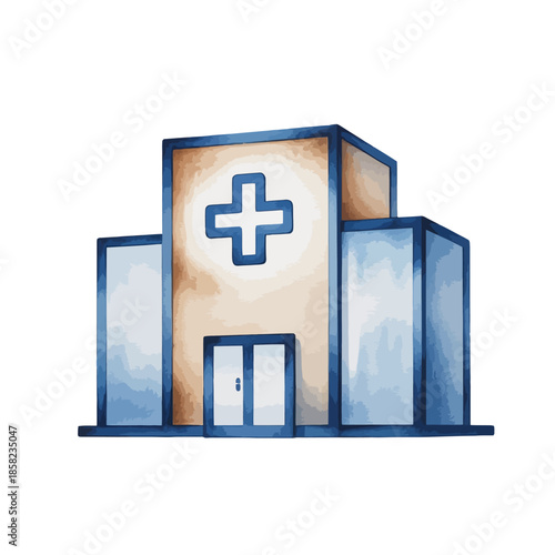 Minimalist Watercolor Hospital Building Icon for Healthcare Services