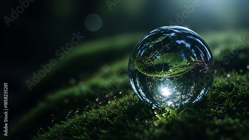 Wallpaper Mural  Glass sphere on green moss in forest with soft bokeh background Torontodigital.ca
