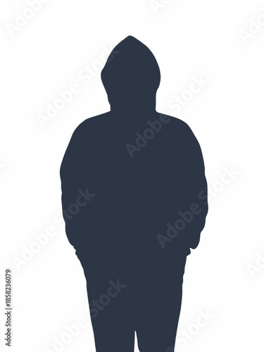 Mysterious hooded figure illustration with a minimalist flat vector style, representing anonymity and modern urban identity.