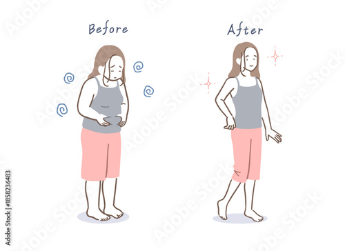 太った女性と痩せた女性のイラストセット