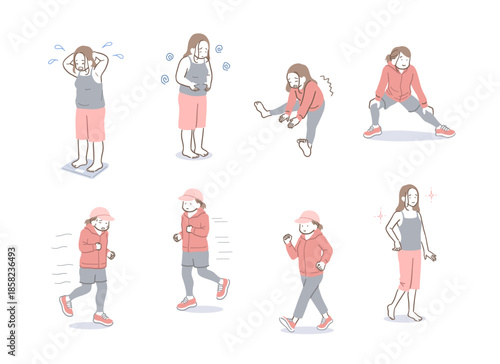 ダイエットをする女性のイラストセット