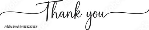 Thank you text in continuous single line drawing style, minimalist typography vector illustration for banner poster and card